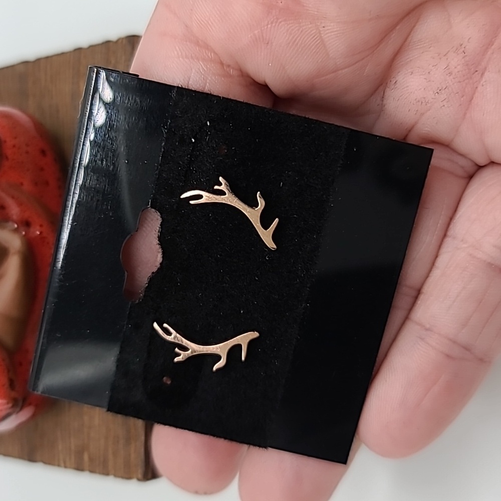 Little Rose Gold Deer Antler Stud Earrings